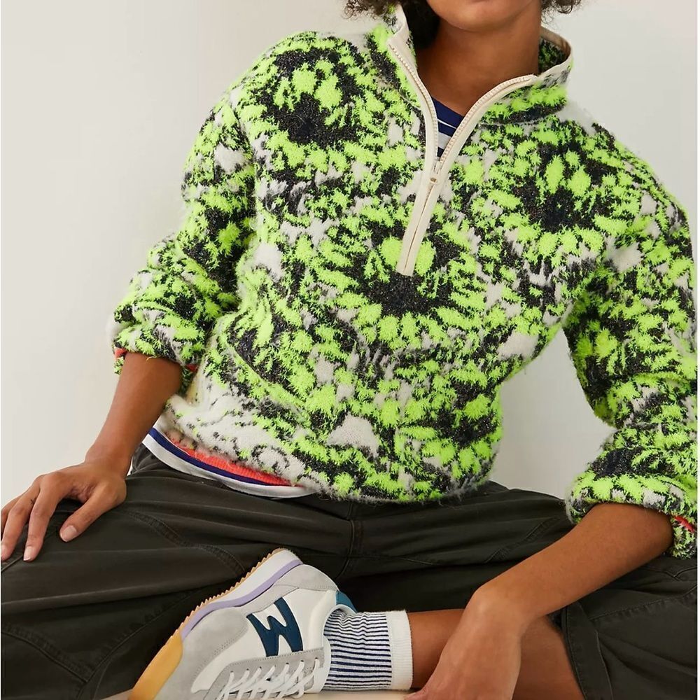Anthropologie Cristina Fuzzy Fleece Pullover Green L NWOT
